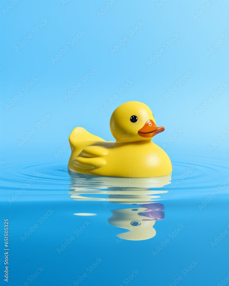Photo of a yellow rubber duck floating on water created with Generative AI technology Photo of a yellow rubber duck floating on water created with Generative AI technology