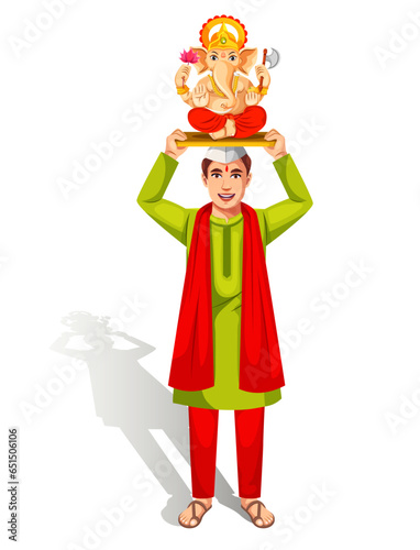 Man is going for Ganpati Visarjan on the Ganesh Chaturthi festival. Indian character design