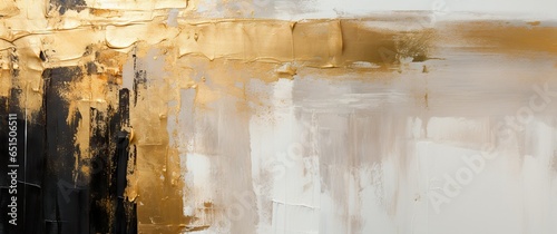 Closeup of gold and black art painting texture. Pallet knife paint on canvas, artistic background, wide banner, wallpaper.