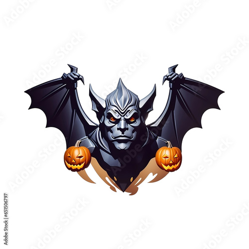 Gargoyle with Halloween pumpkins, logo, Happy Halloween, Generative AI
