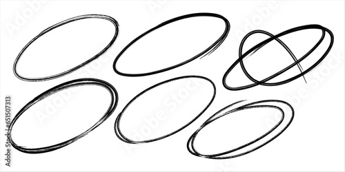 A hand-drawn round black ink element, enhanced by a dry brush stroke effect. A vector illustration in a grunge frame texture collection.