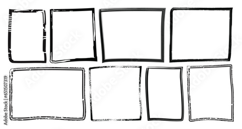 Grunge square frame texture collection, Abstract design templates. Stock vector set for effortless use.