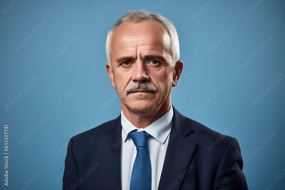 Portrait of a business man with a serious expression on a blue background in a business suit. Business portrait of a stylish man Portrait of a business man with a serious expression on a blue background in a business suit. Business portrait of a stylish man