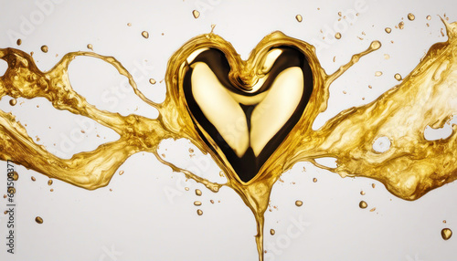 Liquid splash gold heart with copy space