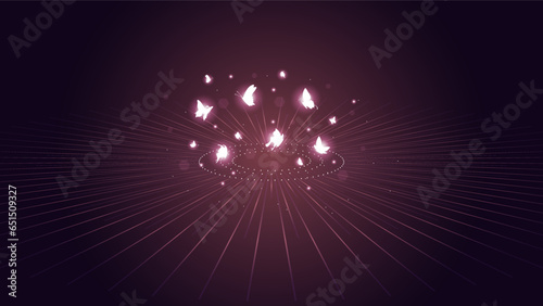 Abstract Dark Background With Butterflies Insects Glow Light Shine Flashes Vector Design Style