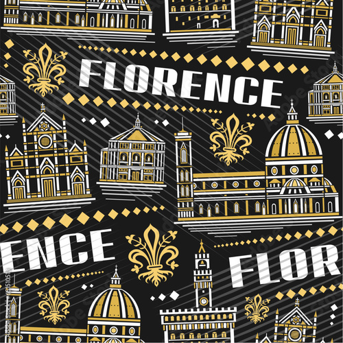 Fényképezés Vector Florence Seamless Pattern, square repeat background with illustration of