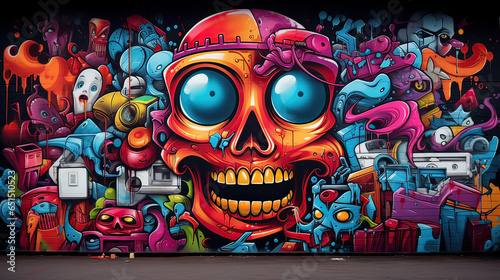 Mural of vibrant street art graffiti wallpaper  AI generative