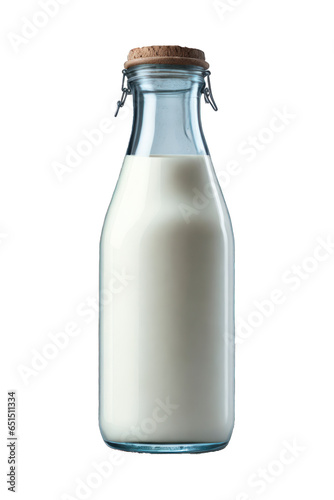Glass milk bottle, Transparent background