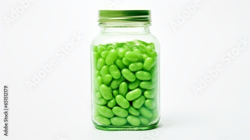 Jelly beans in a bottle on a white background. Modern abstract mockup with jelly beans in a bottle with white background. Generative AI photo