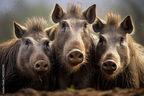 Group of Warthogs pigs close up in the wild © Veniamin Kraskov