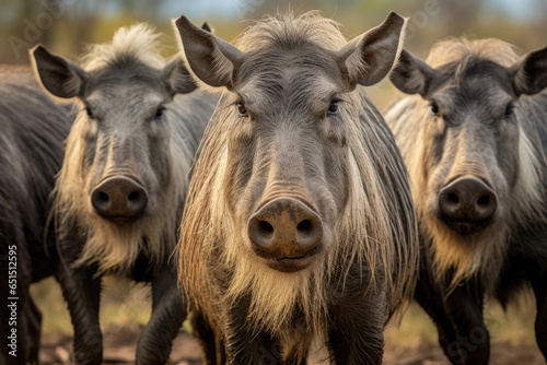 Group of Warthogs pigs close up in the wild © Venka