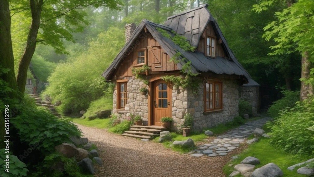 A cozy cottage nestled in the woods