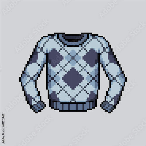 Pixel art Sweater. Pixelated Sweater clothes. Sweater autumn icons background pixelated
for the pixel art game and icon for website and video game. old school retro.