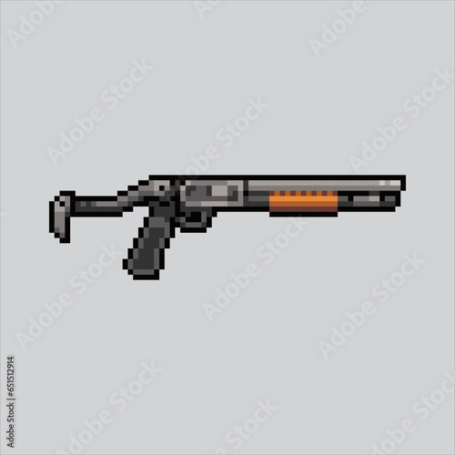 Pixel art Shotgun weapon. Pixelated Shotgun. Shotgun weapon icons background pixelated for the pixel art game and icon for website and video game. old school retro.