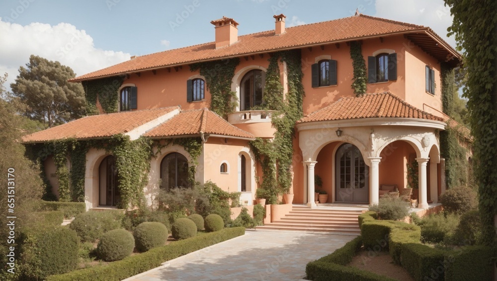A European villa with a terracotta roof