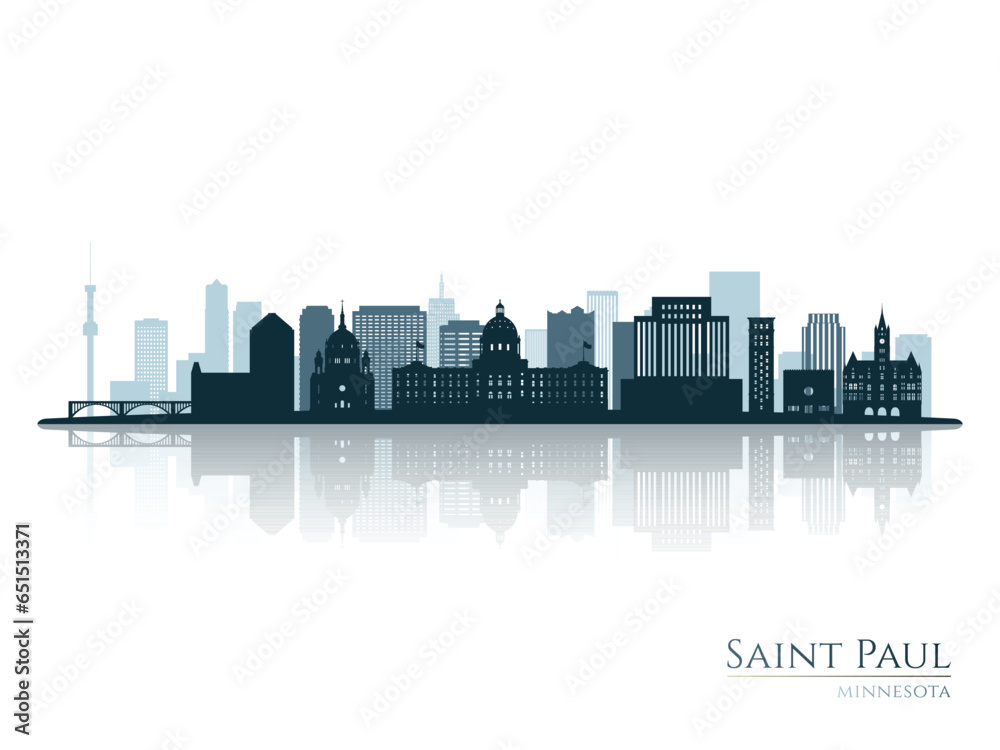 Saint Paul skyline silhouette with reflection. Landscape Saint Paul, Minnesota. Vector illustration.