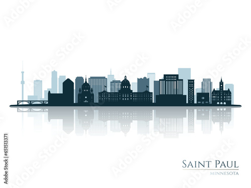 Saint Paul skyline silhouette with reflection. Landscape Saint Paul  Minnesota. Vector illustration.