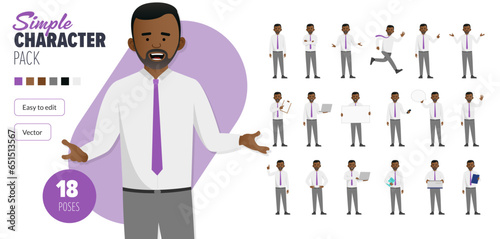 Simple flat male businessman vector character in a set of multiple poses. Easy to edit and isolated on a white background. Modern trendy style character mega pack with lots of poses.
