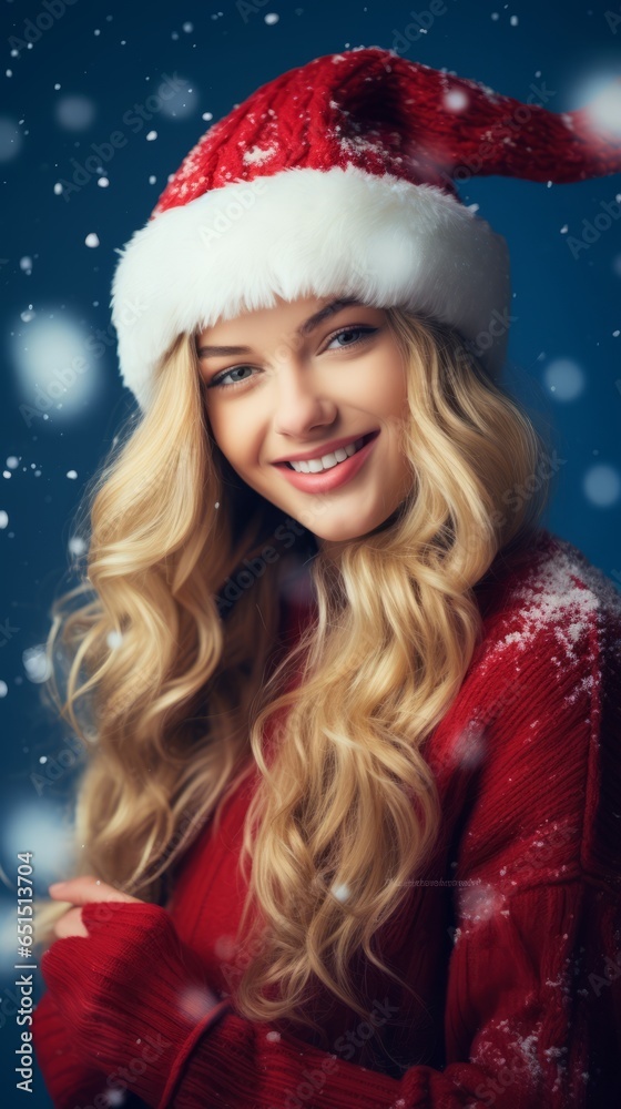 A young girl in a red Christmas coat. Generative AI A young girl in a red Christmas coat. Generative AI