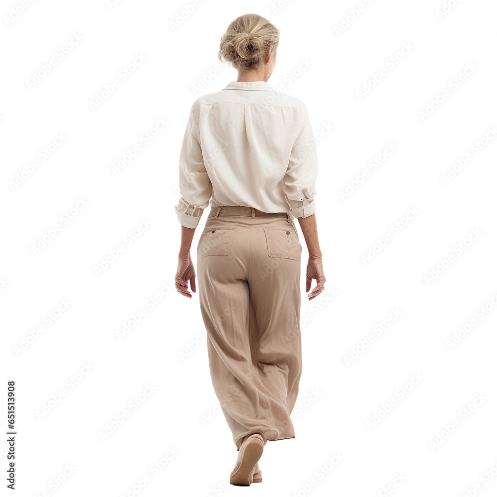 portrait of a mature woman walking, transparent, isolated on white - obrazy, fototapety, plakaty 