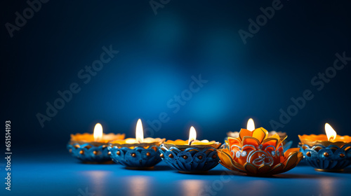 Happy Diwali Clay Diya lamps lit during Diwali Hindu