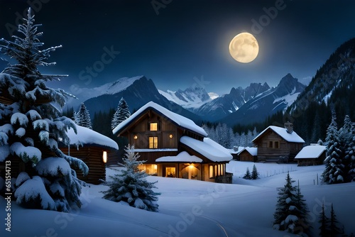 winter landscape with house and mountains © Image Studio