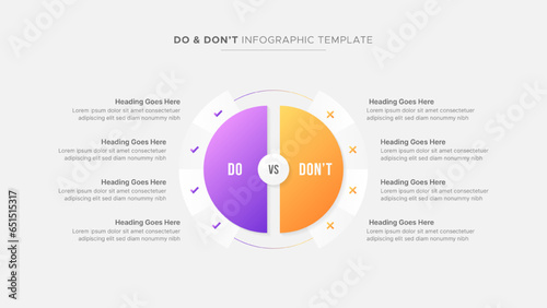 Circle Round Dos and Don'ts, Pros and Cons, VS, Versus Comparison Infographic Design Template