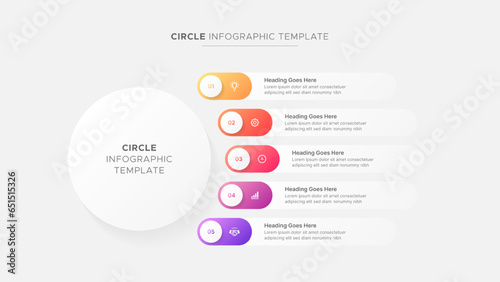 Five 5 Steps Options Circle Business Infographic Modern Design Template