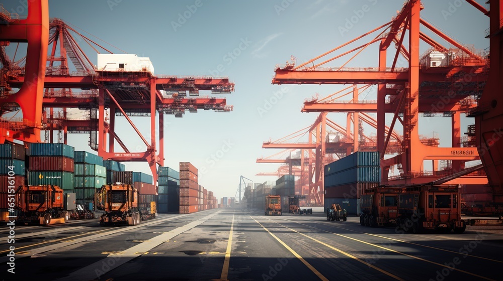 Shipping Cargo terminal with container stack. AI generated image