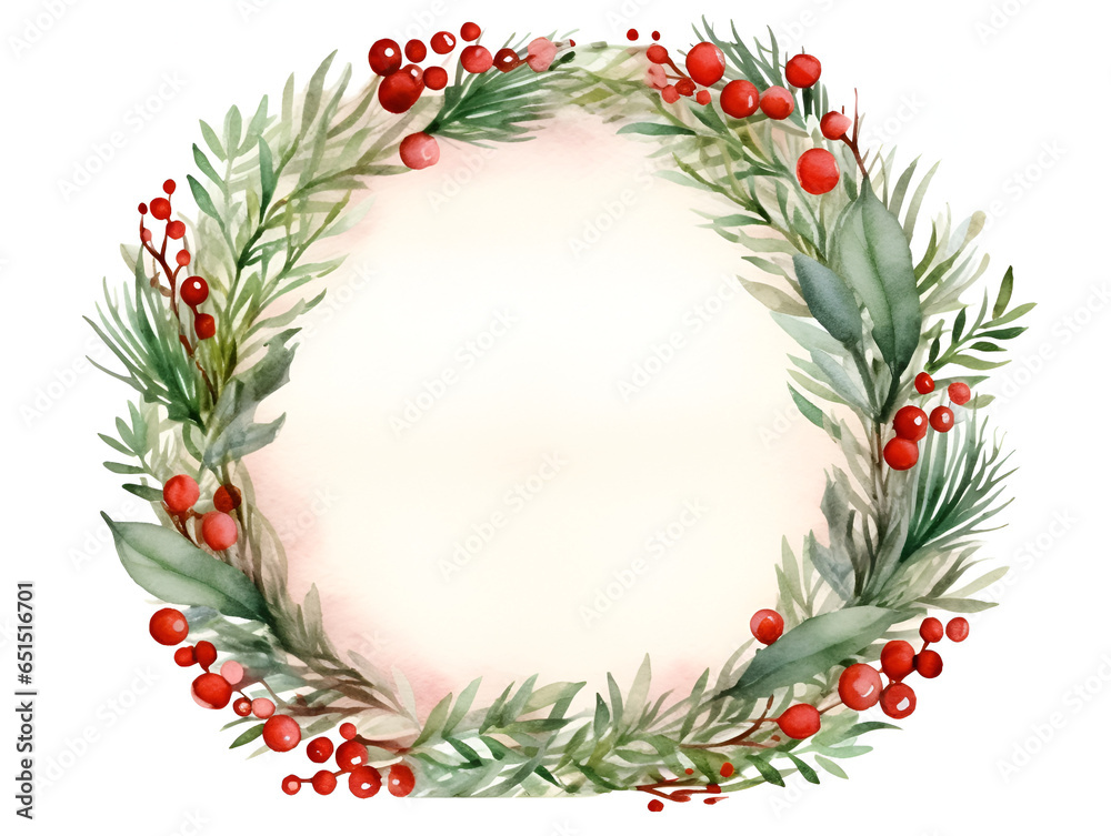 Green round watercolor wreath frame background with copy space inside Green round watercolor wreath frame background with copy space inside
