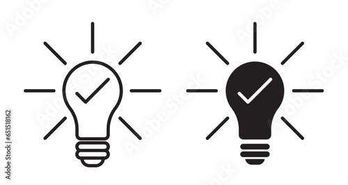 bulb with checkmark vector icon set on white background