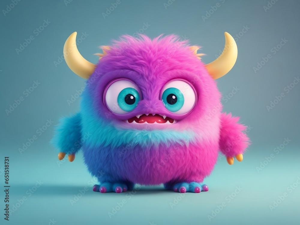 Fototapeta premium Cute colorful big eye baby monster