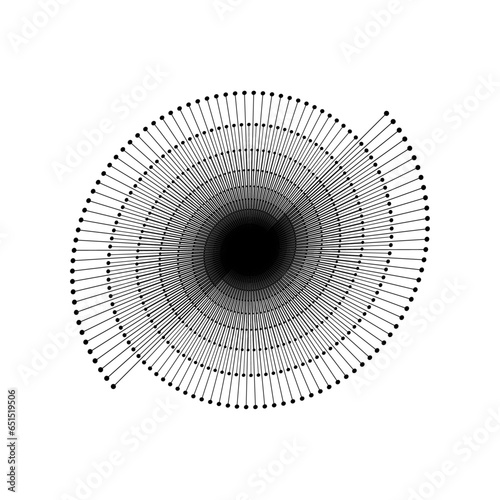 Black speed lines in circle form. Geometric art Spiral dots on white background. Design element for design project Vector illustration