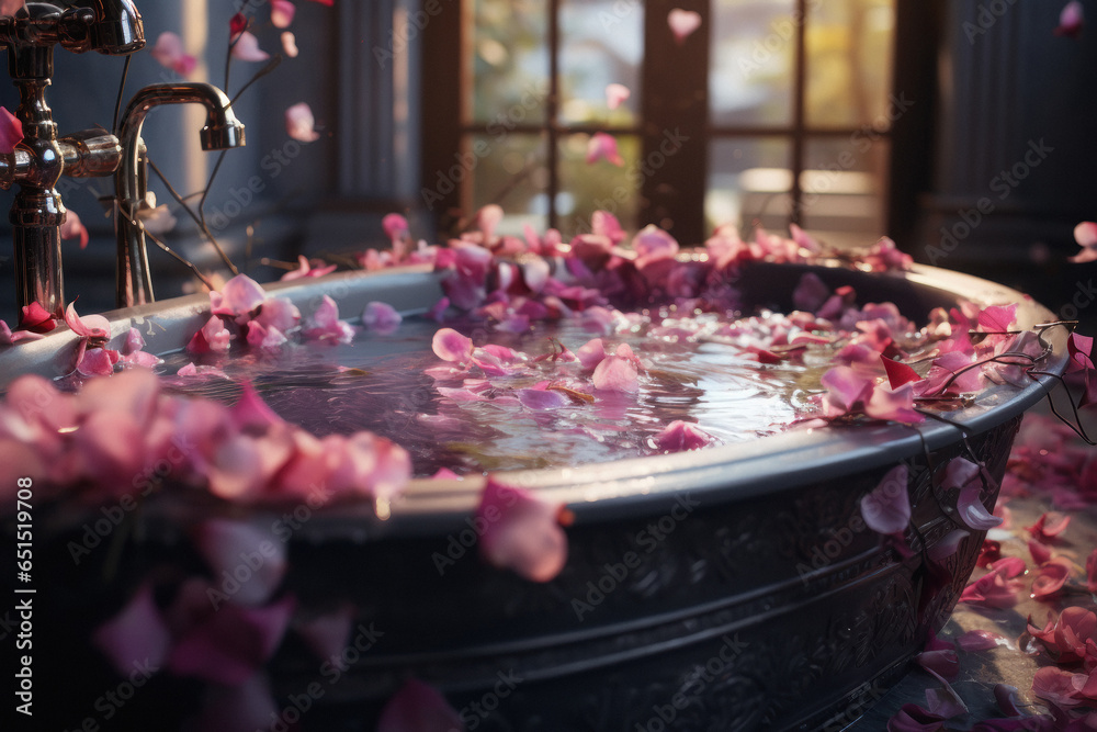 Flower petals in bathtub