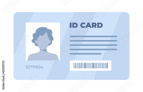 ID card. Personal info data. Identification document with person photo. User or profile card. Driver's license. Flat style. Vector illustration.