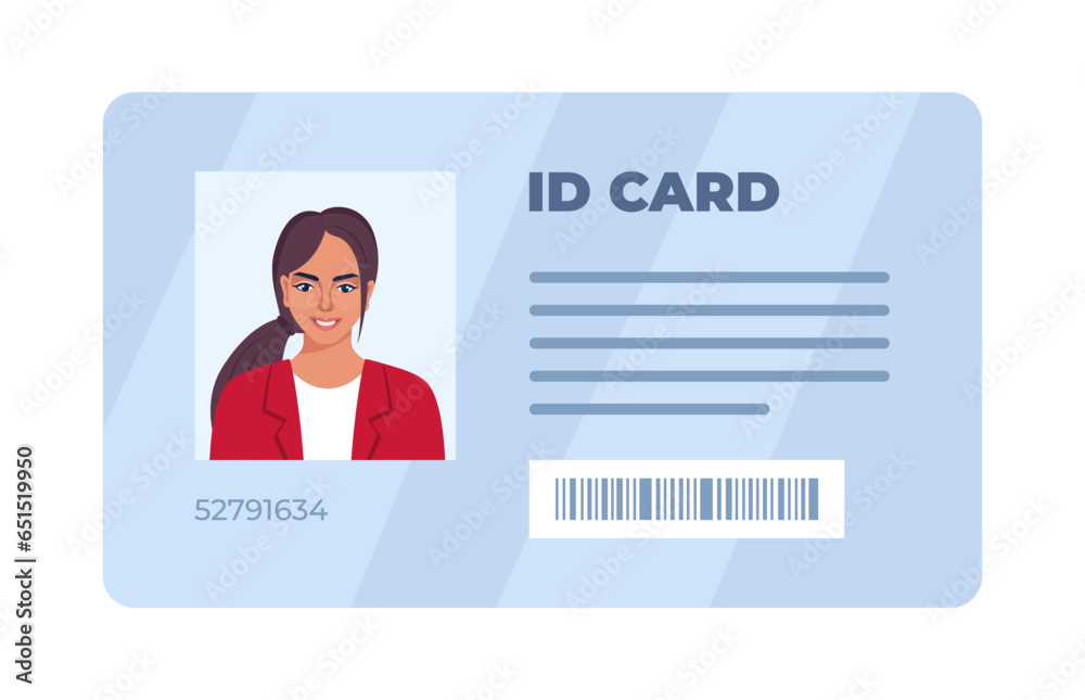 ID card. Personal info data. Identification document with person photo. User or profile card. Driver's license. Flat style. Vector illustration. ID card. Personal info data. Identification document with person photo. User or profile card. Driver's license. Flat style. Vector illustration.