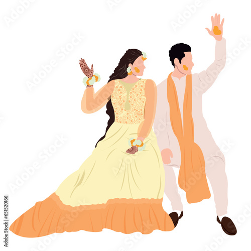 vector indian wedding couple illustration for wedding invitation card photo