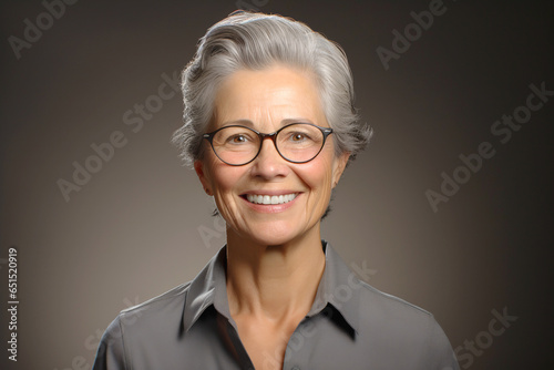 Shot of a smiling mature woman on a brown background, portrait of woman