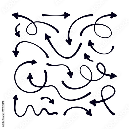 A vector set of hand-drawn arrows. Marker outline, calligraphy. Drawn arrows