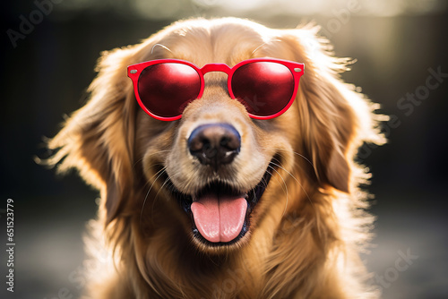 Happy retriever dog wearing sunglasses. Generative AI