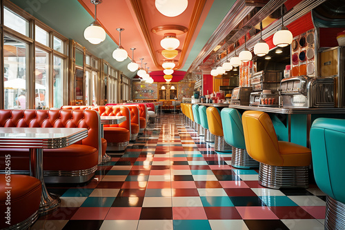 Colorful retro american diner interior design, bar, cafe © Slepitssskaya