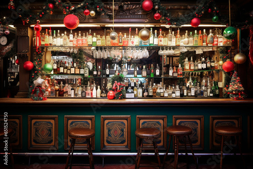 Cozy retro bar decorated for Christmas