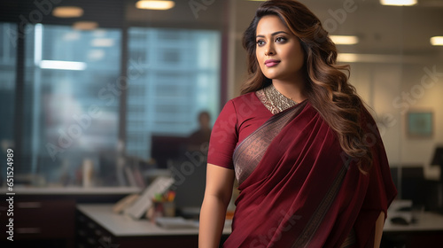 Empowered Plus-Size South Asian Manager in Saree