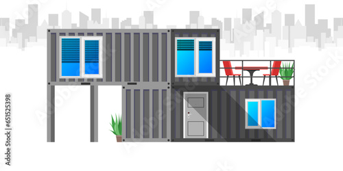 House of black cargo container.Large house out of container for ship