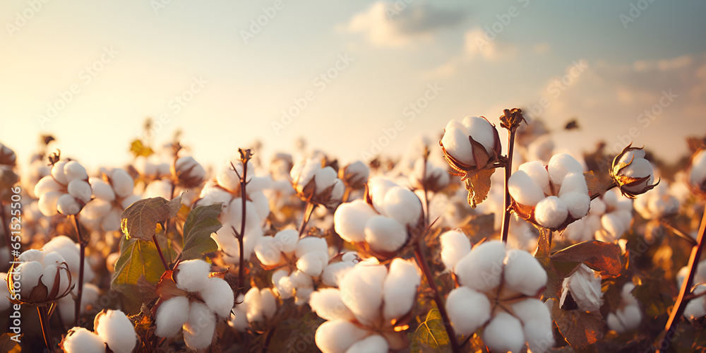 Cotton plants ready for harvesting , Ripe Cotton Bolls in the Field Ai Generative - obrazy, fototapety, plakaty 