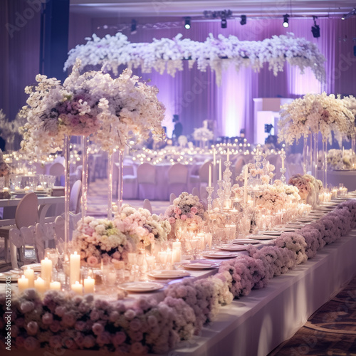 Beautifully decorated wedding celebration interior, ai generative © Iva