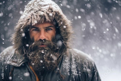 A man with a beard in the winter season. Generative AI