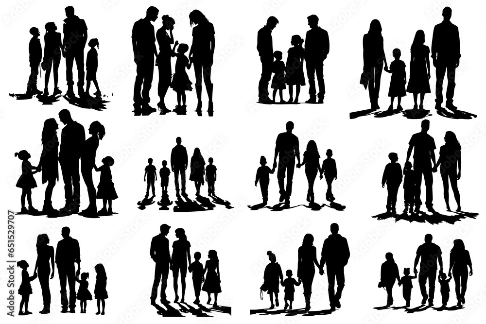 Silhouettes family father mother son and daughter from back. illustration graphics icon vector