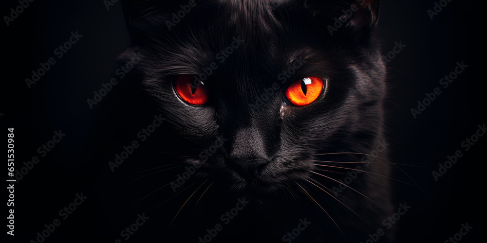 Closeup Portrait Of Black Cat With Orange Eyes  Animal, Animal Body Part  AI Generative