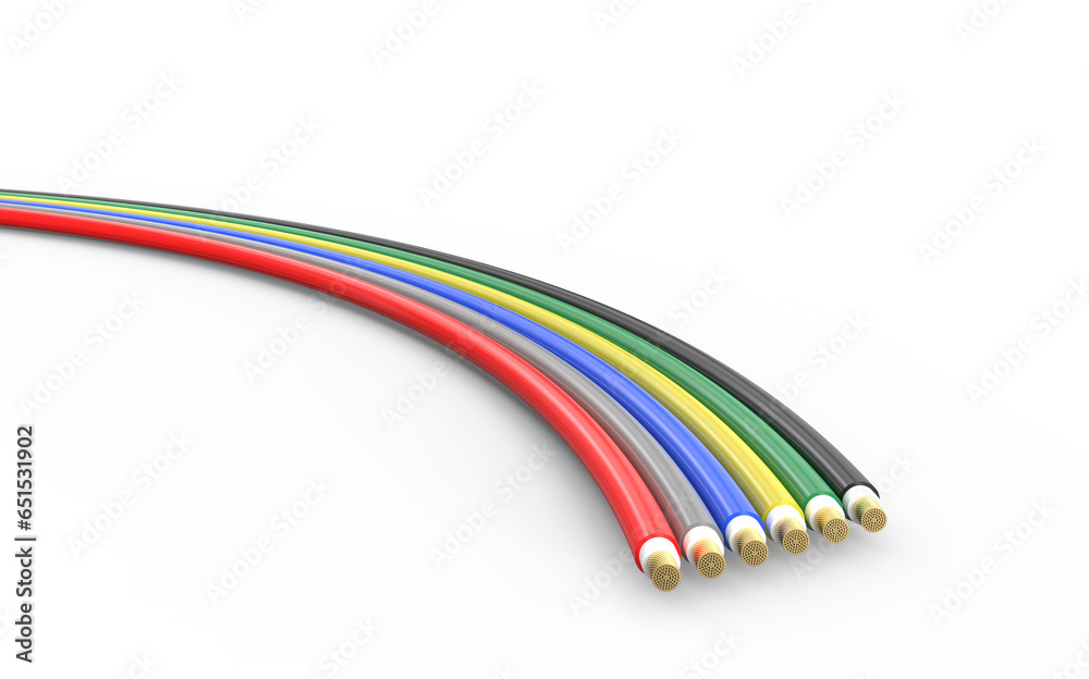 Colorful Cable. Colorful Power Cable 3D Concepts. Assorted Color Cable 3D Rendering